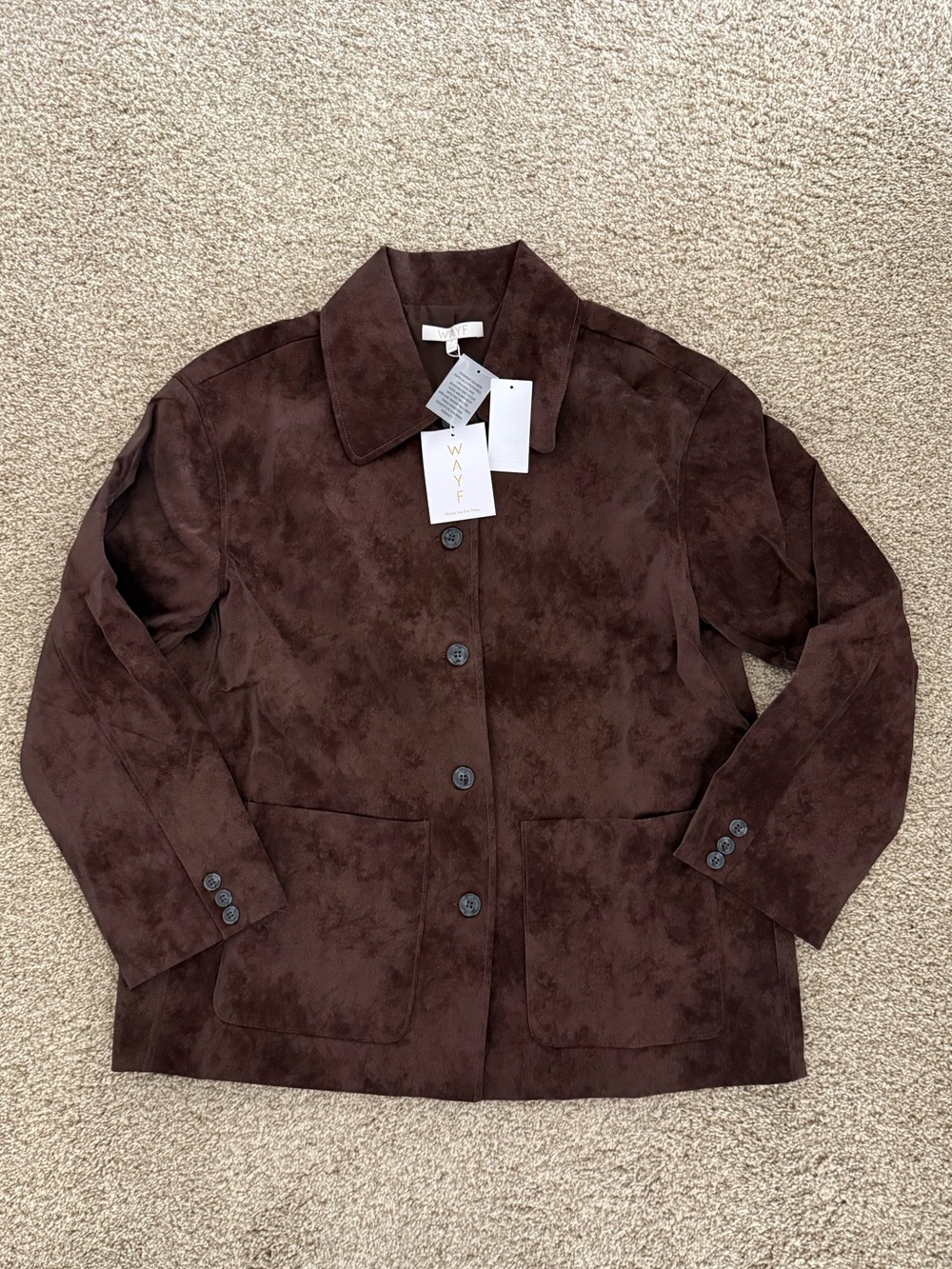 NWT Wayf Rita Faux Suede Jacket Chocolate Brown Size S - Picture 2 of 3
